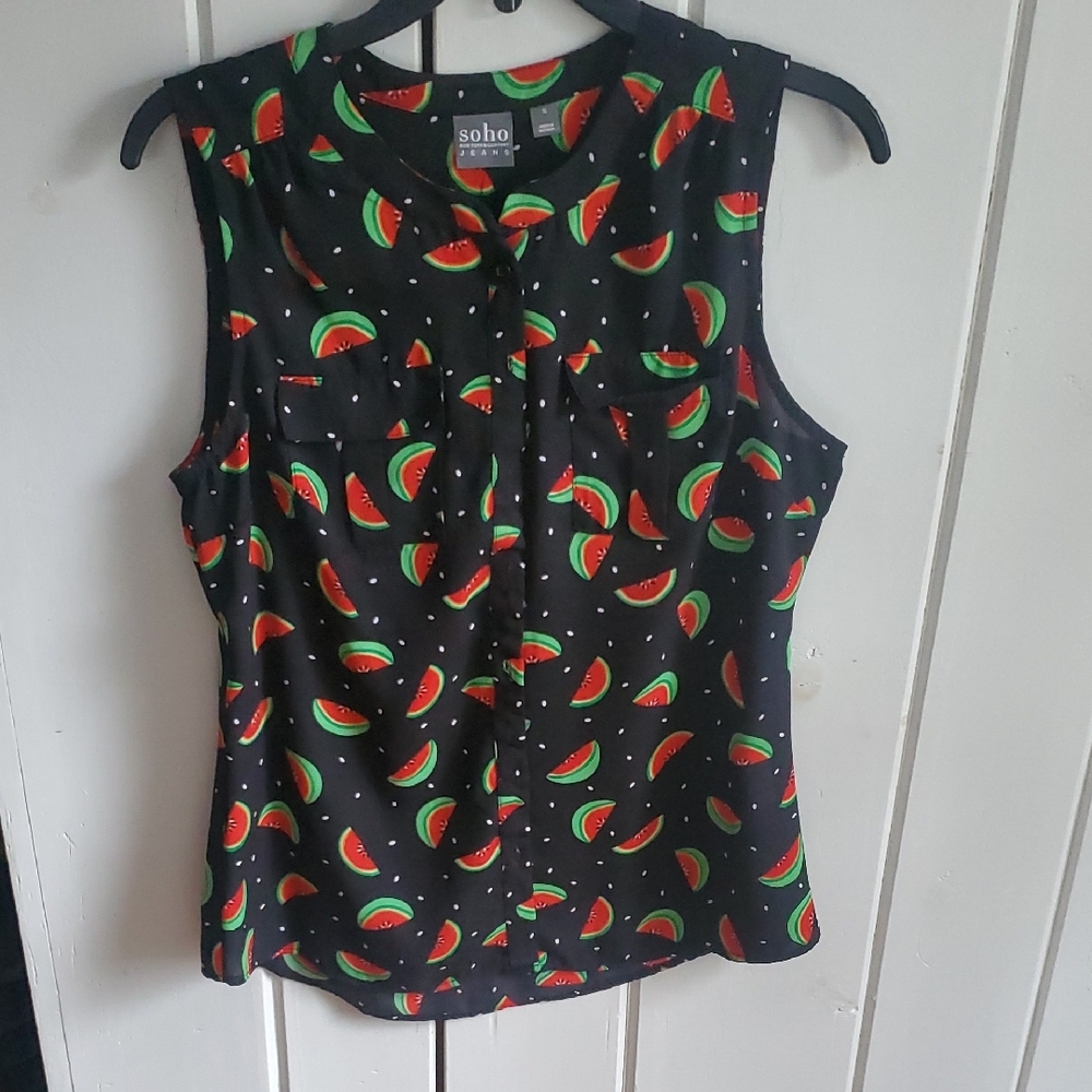 Soho Black Watermelon Print Women's Top